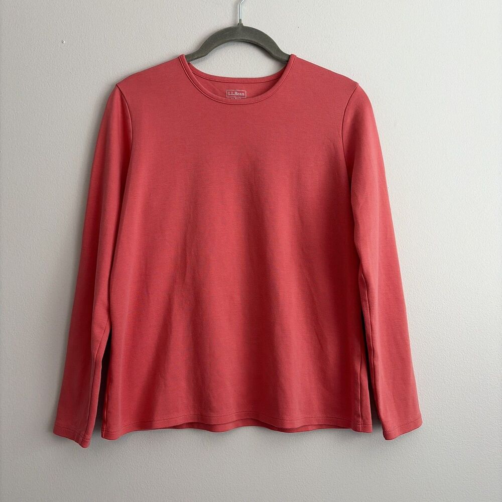 LL Bean Womens Long Sleeve Soft Pima Cotton Crew Neck Tee Size Medium Pink